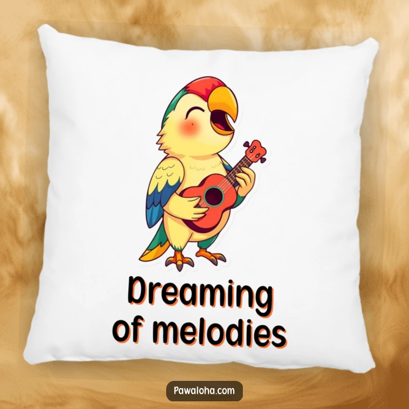 Funny Parrot Ukulele Pillow: Features a singing parrot with a ukulele, providing funny, tropical comfort and musical vibes.