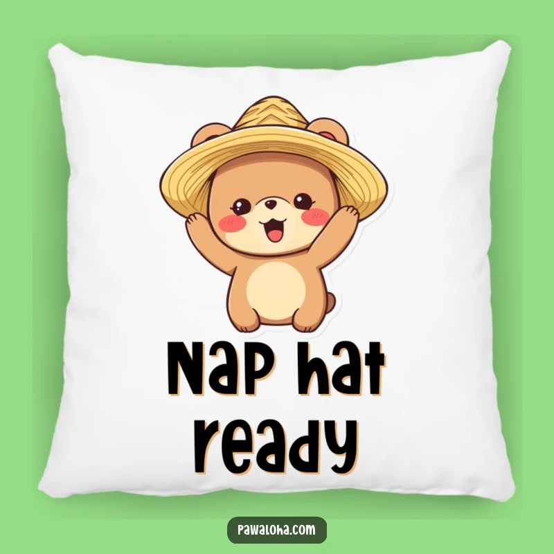 Funny Bear Comfort Pillow: Delighted Bear with Straw Hat, Your Soft Funny Gift