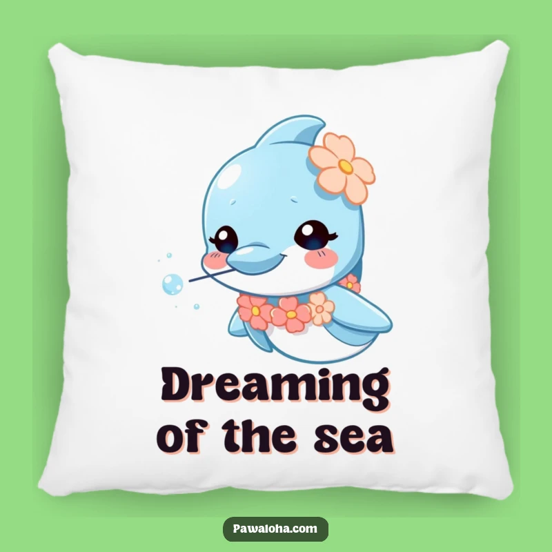 Funny Dolphin Lei Pillow: Soft and decorative, a curious dolphin blowing bubbles, makes a comfy funny gift.