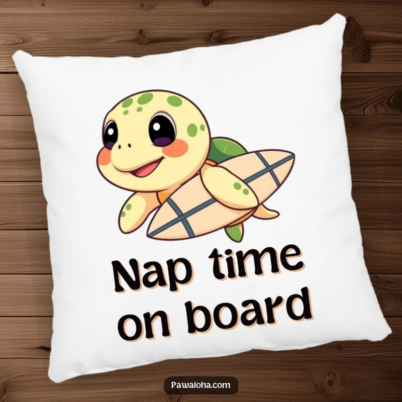 Funny Sea Turtle Surf Pillow: This pillow features a happy sea turtle with a surfboard, offering funny, coastal comfort and style.