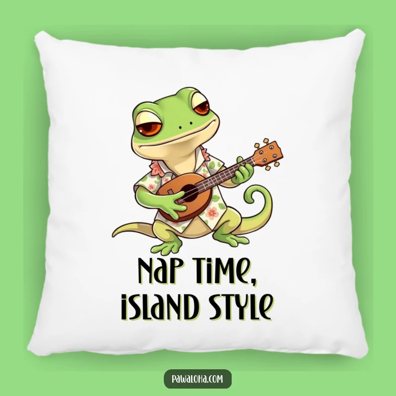 Funny Gecko Pillow: Cool Hawaiian Shirt Gecko Uke Pillow, Cozy & Humorous Decor Gift