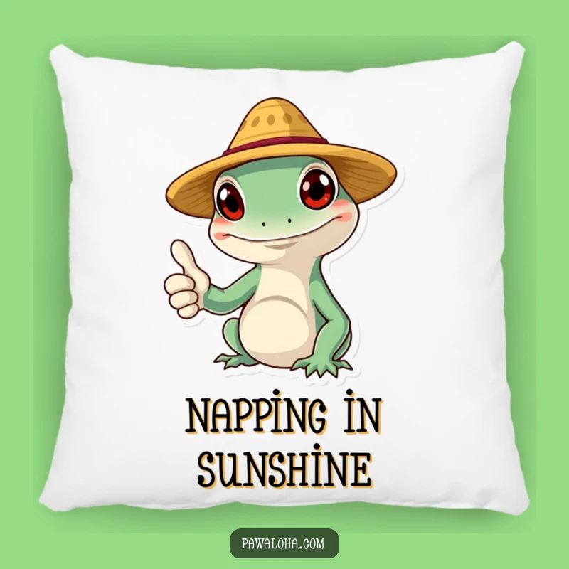 Funny Gecko Pillow: Cute Straw Hat Character Accent Pillow Gift