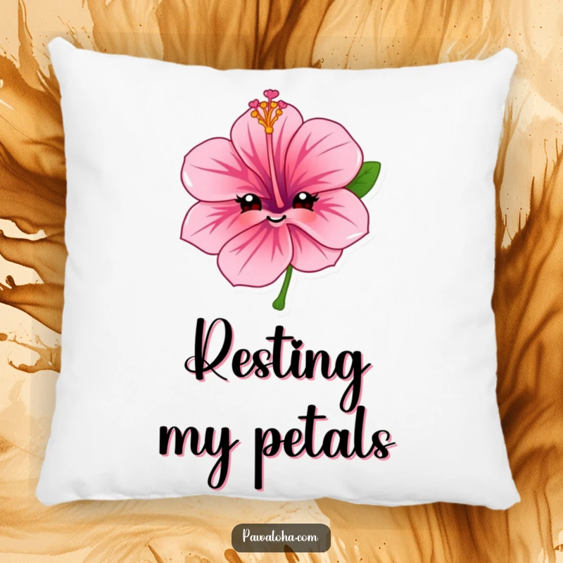 Funny hibiscus flower pillow featuring a character with a sweet, friendly smile, perfect for adding comfort and cheer.