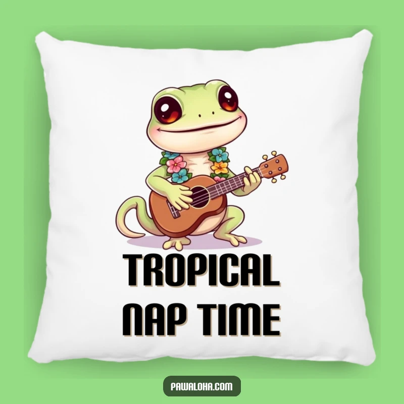 Funny Gecko Ukulele Tune Pillow - Cozy Gecko Gift for Music Lovers