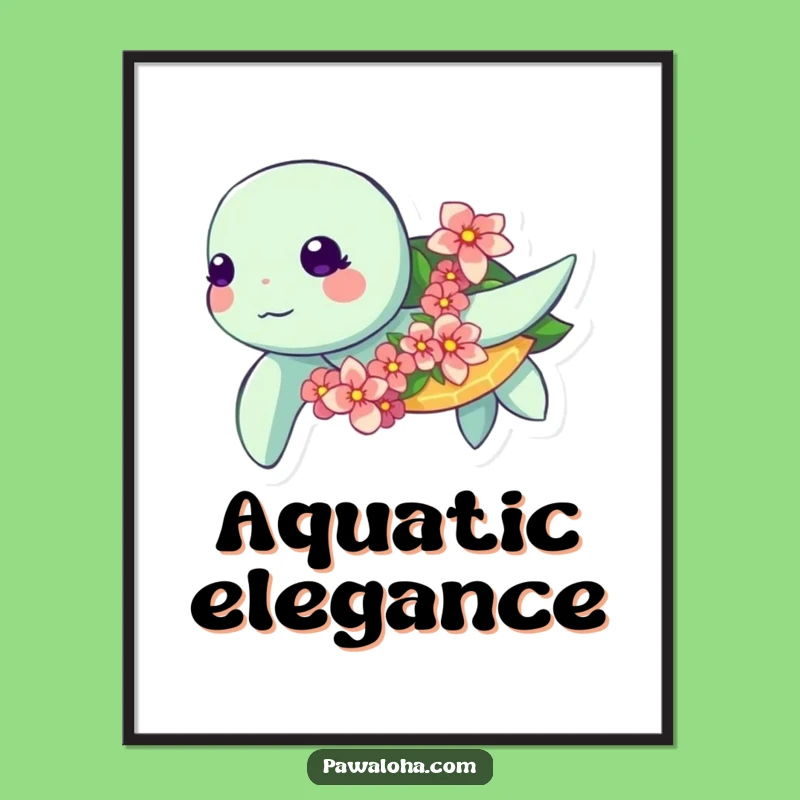 Funny Kawaii Turtle Digital Art: Ocean Flower Print - Instant Download Gift