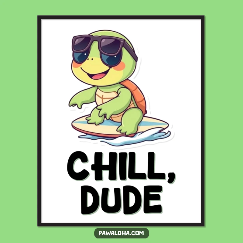 Funny Turtle Surfer Digital Art: Cool Sunglasses Dude Wall Decor Gift