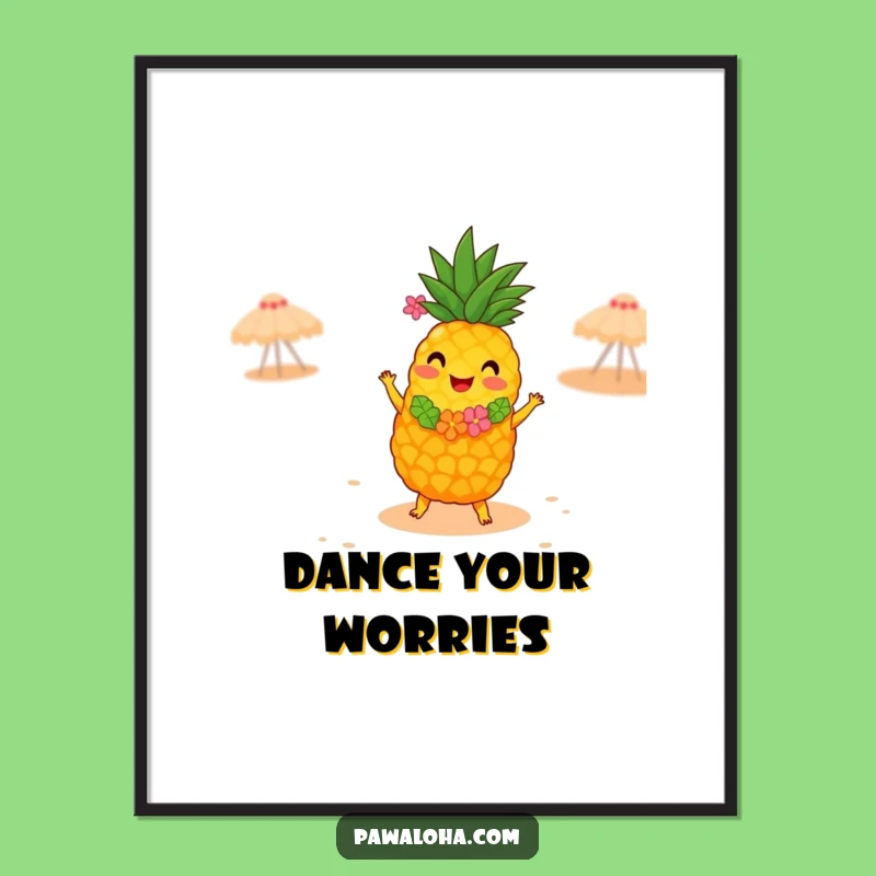 Funny Pineapple Hula Dancer Digital Art - Tropical Printable Gift!