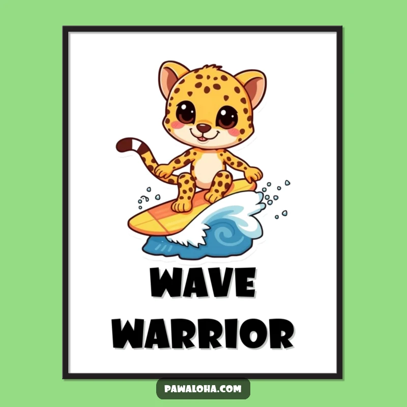 Funny Cheetah Surf Digital Print: Dynamic Wave Rider Art, Instant Funny Gift Wall Decor