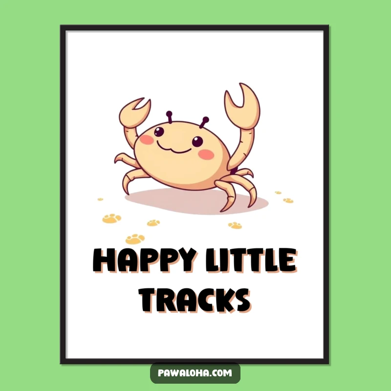 Funny Crab Digital Art: Delighted Crab's Beach Day for Your Walls