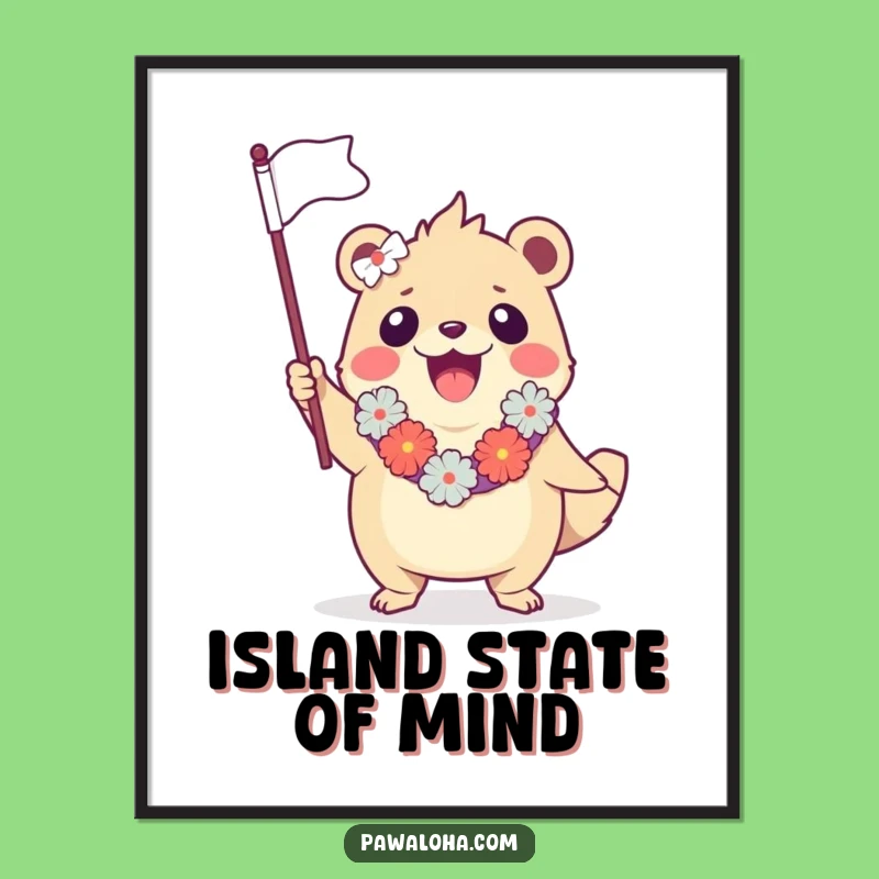 Funny Creature Digital Art: Vibrant Aloha Flag Waving Print, Perfect Humorous Gift