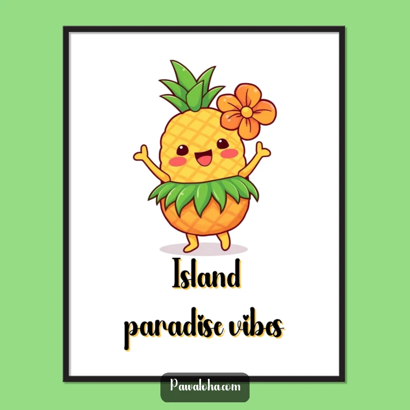 Funny Dancing Pineapple Digital Art: Hilarious Tropical Hawaiian Wall Decor Gift