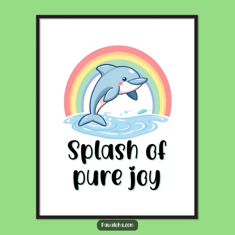 Funny Dolphin Digital Art, Leaping Rainbow Ocean Print, Perfect Joyful Gift