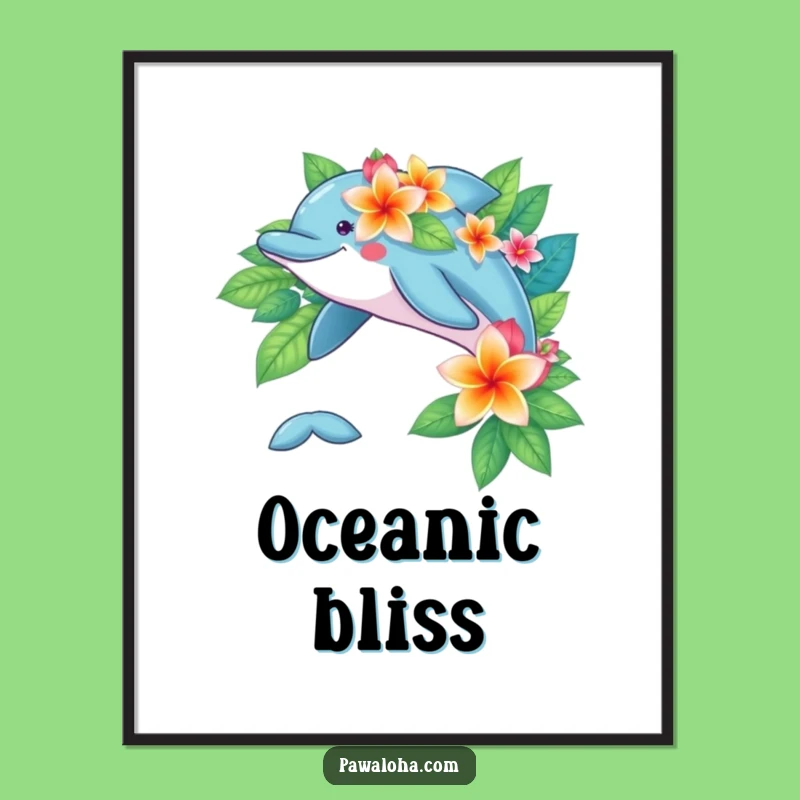 Funny Dolphin Flower Digital Art: Playful Tropical Ocean Decor Gift