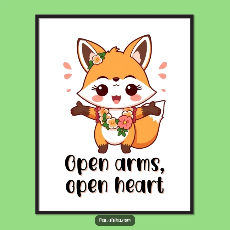 Funny Fox Aloha Digital Print: Cheerful Wall Art Gift