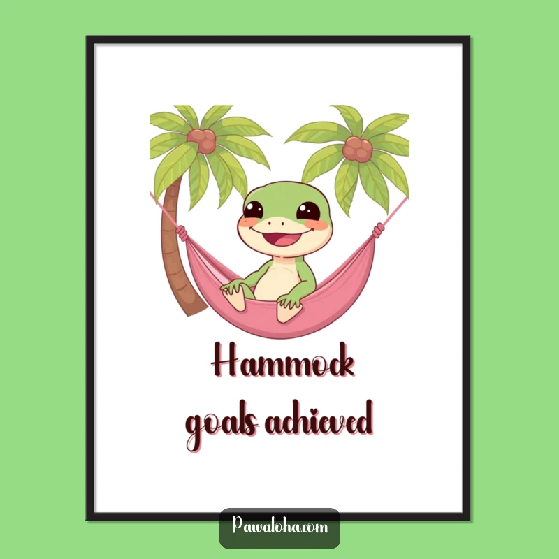 Funny Gecko Hammock Digital Print: Hilarious Tropical Wall Art Gift