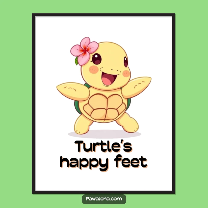 Funny Hula Art Print: Happy Turtle, Tropical Vibes, Instant Decor Funny Gift!