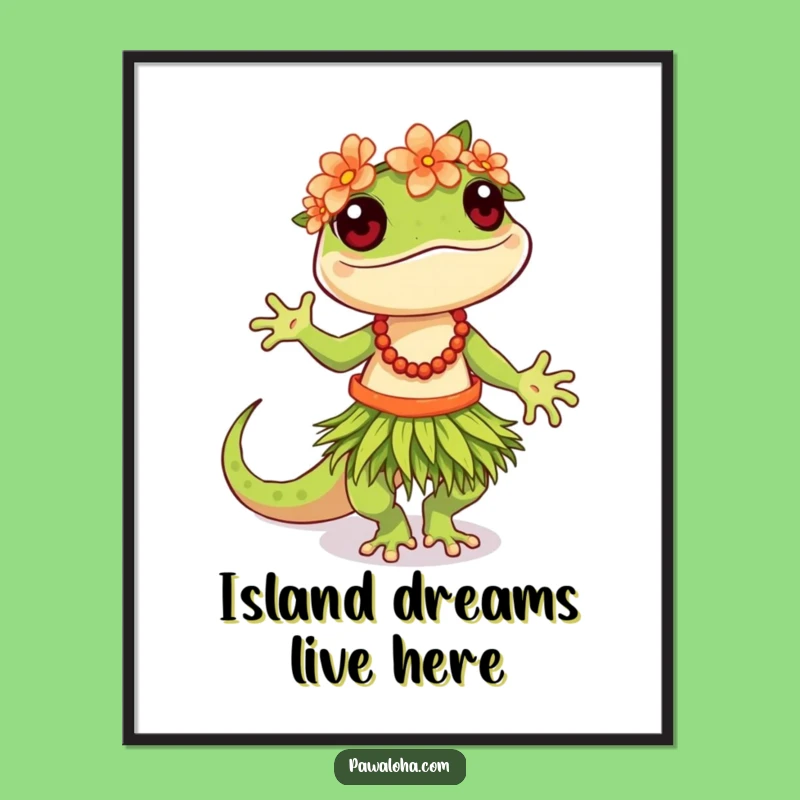 Funny Hula Gecko Digital Art: Instant Tropical Joy and Humor