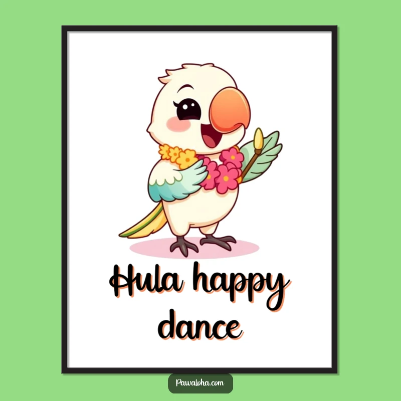 Funny Hula Parrot Digital Art - Kawaii Tropical Decor Gift