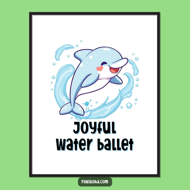 Funny Kawaii Dolphin Digital Art: Joyful Leap, Instant Decor Gift