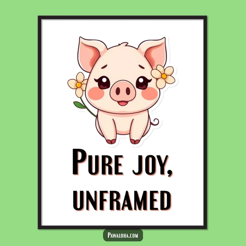 Funny Kawaii Pig Flower Digital Art: Smiling Instant Decor Gift