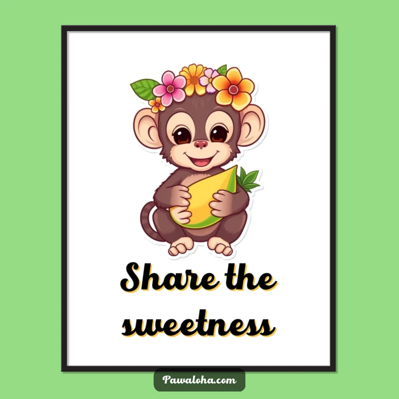 Funny Monkey Flower Crown Digital Art - Charming Printable Tropical Gift!