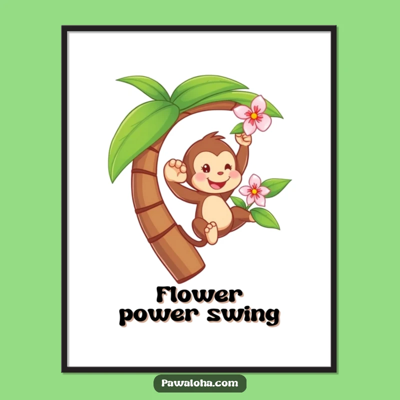 Funny Monkey Swinging Digital Art - Tropical Tree Decor Gift