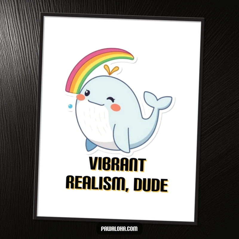 Funny whale digital art print, a cheerful whale creating a vibrant rainbow, instant colorful decor.