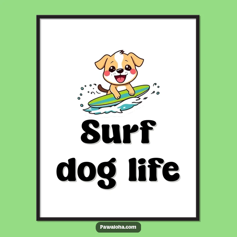 Funny Surfing Dog Digital Art - Grinning Pup Surf Decor Gift