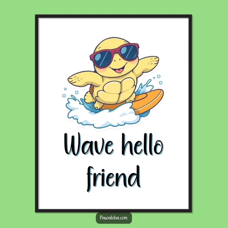 Funny Surfing Sea Turtle Digital Art - Cool Printable Gift!