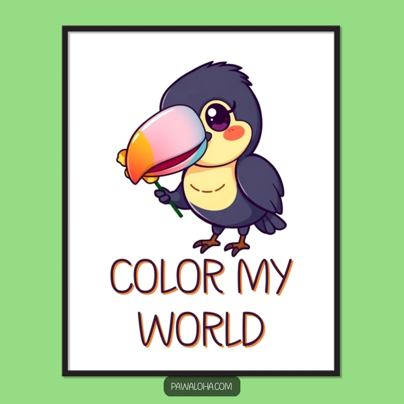 Funny Toucan Digital Art, Colorful Beak Flower Offering Print, Perfect Cheerful Gift