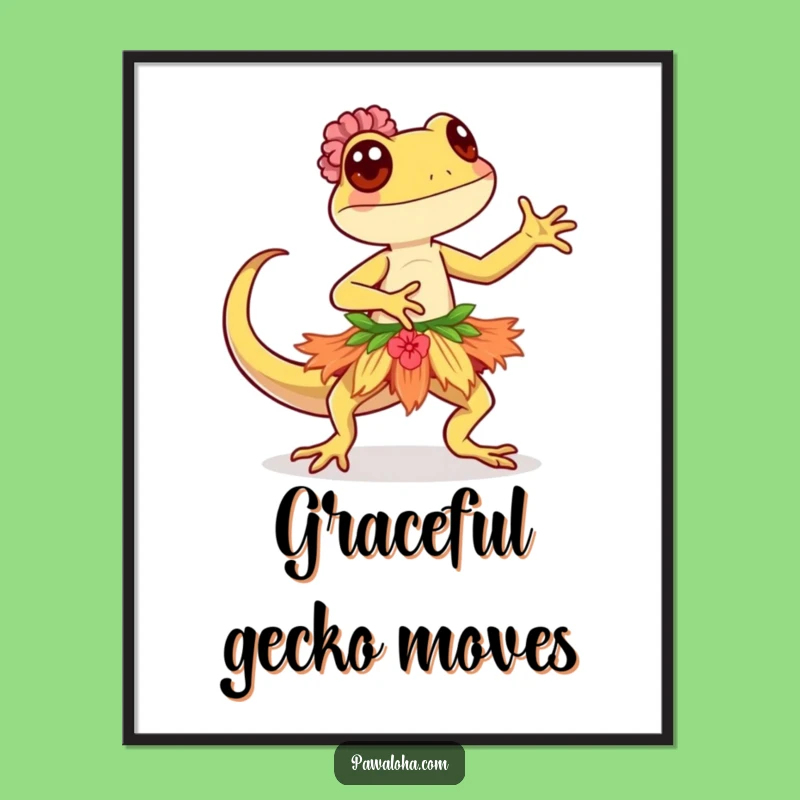 Funny Kawaii Gecko Digital Art Print: Instant Download Island Decor, Hilarious Gift