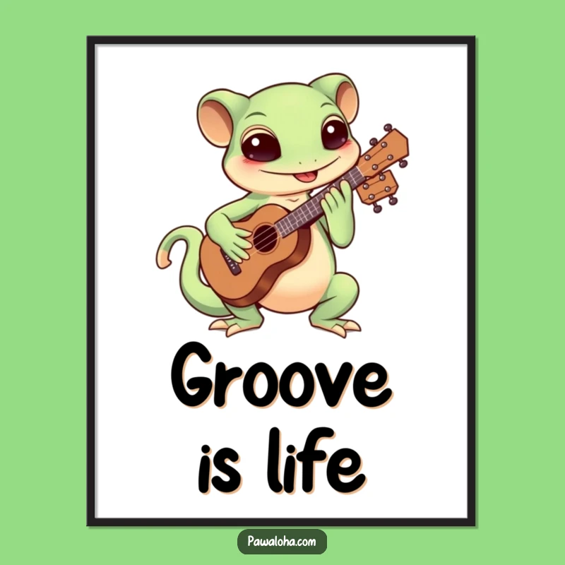 Funny Kawaii Gecko Ukulele Digital Art: Instant Musical Decor Gift