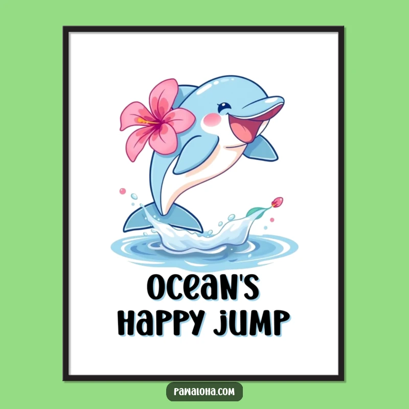 Funny Dolphin Hibiscus Digital Art: Joyful Decor, Perfect Instant Ocean Gift
