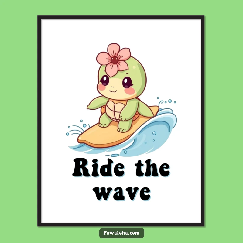 Funny Kawaii Sea Turtle Digital Art Print: Instant Download Ocean Decor, Hilarious Gift