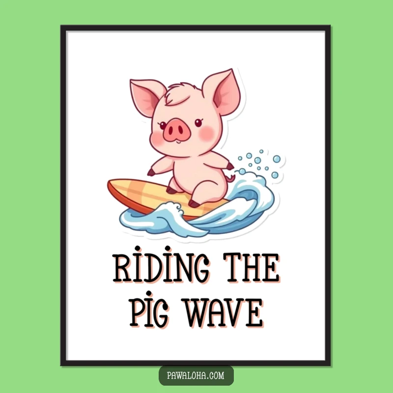 Funny Piglet Surfer Digital Print: Hilarious Ocean Wall Art Gift