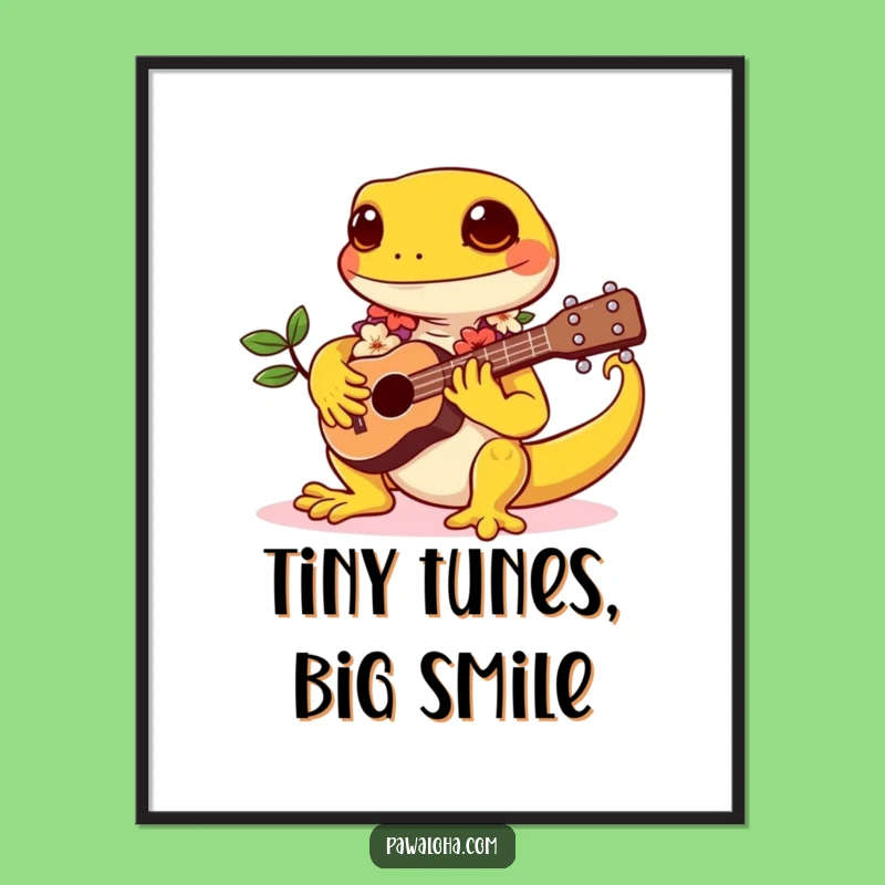 Funny Gecko Art Print: Kawaii Musician, Tropical Vibes, Instant Decor Funny Gift!