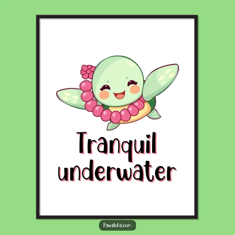 Funny Sea Turtle Lei Digital Print: Instant Joyful Ocean Wall Art