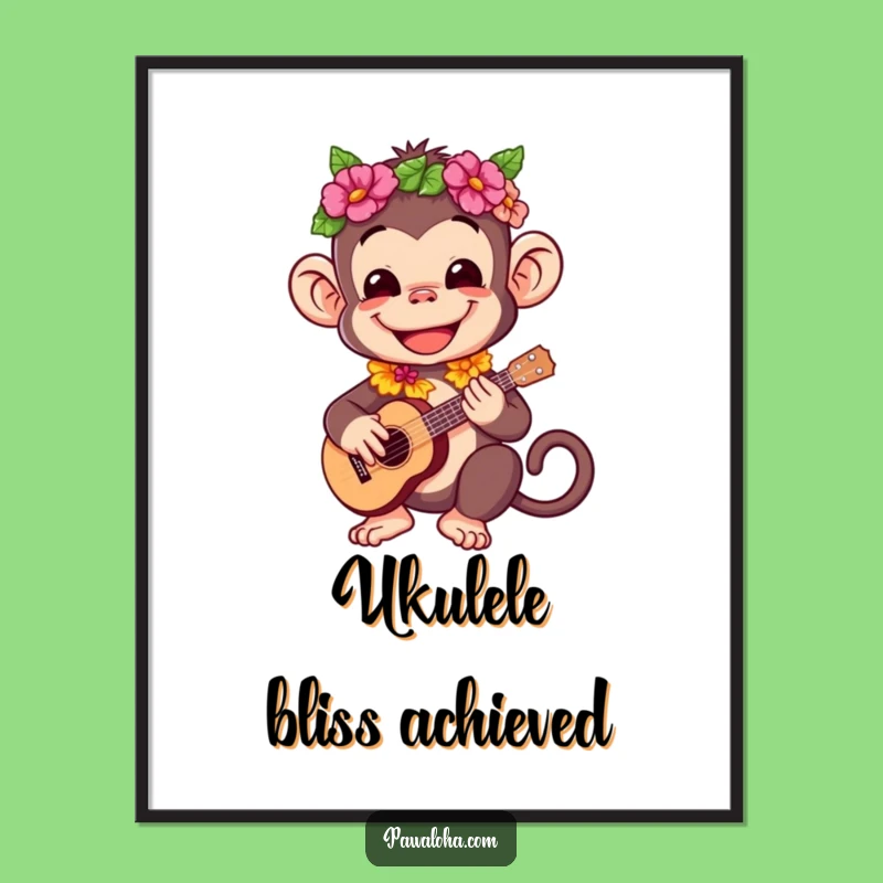 Funny Monkey Ukulele Art Print: Hilarious Tropical Scene for Happy Decor