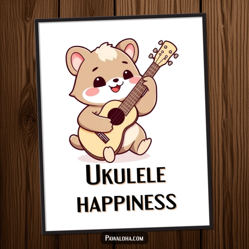 Funny happy animal playing a ukulele with a wide smile as digital art. Captures infectious joy and musicality.