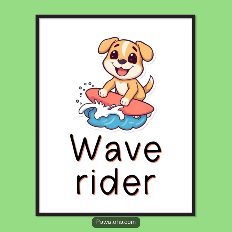 Funny Surfing Dog Digital Art, Humorous Printable for Beach Decor