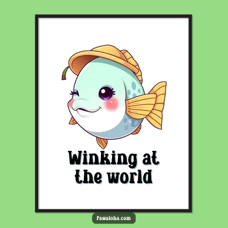 Funny Fish Coconut Digital Art: Tropical Vibes Decor, Perfect Instant Gift