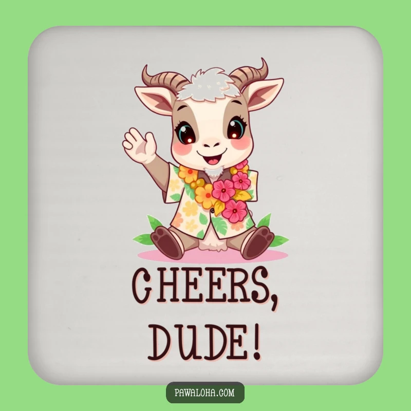 Funny Aloha Goat Coaster - Protect Surfaces with Tropical Fun for a Funny Gift