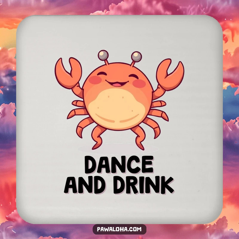 Funny coasters depicting a crab doing a limbo dance, adding beach party humor and charm to surfaces.