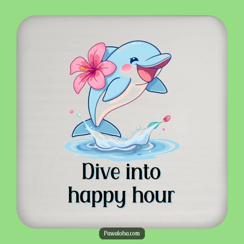 Funny Dolphin Hibiscus Coaster: Joyful Protection, Perfect Table Gift