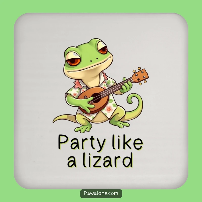 Funny Gecko Coasters: Cool Hawaiian Shirt Gecko Uke Coasters, Perfect Bar Gift Set