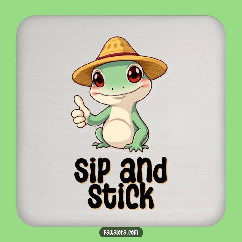 Funny Gecko Coasters: Straw Hat Character Drink Decor Gift Set