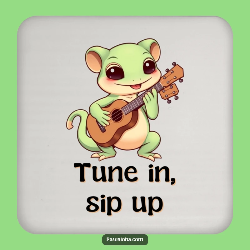Funny Kawaii Gecko Ukulele Coaster Set: Musical Surface Protection