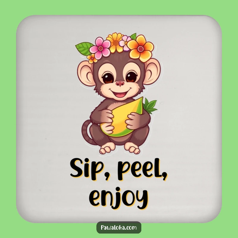 Funny Monkey Flower Crown Coaster - Charming Tropical Table Gift!