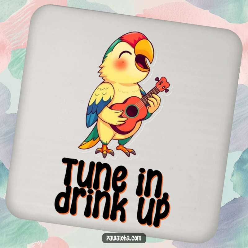 Funny Parrot Ukulele Coasters: A set featuring a singing parrot with a ukulele, bringing funny, tropical music vibes to your table.