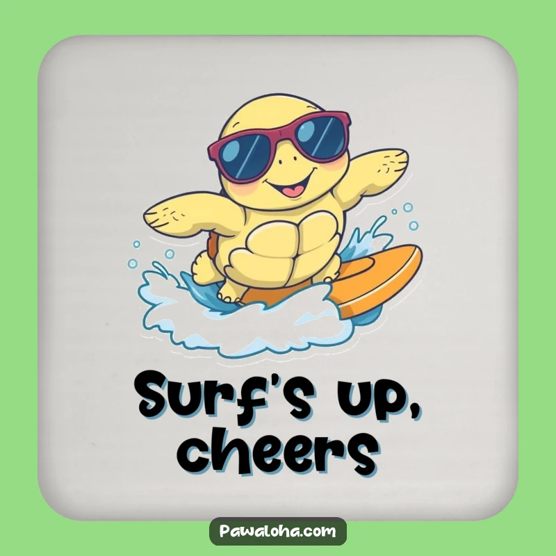 Funny Surfing Sea Turtle Coaster - Cool Table Gift!